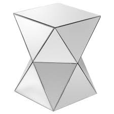 Mirrored Furniture Diablo Triangular Mirrored Pedestal Table Mesa Lateral Geometria Mesas