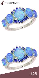 Stunning Silver Blue Fire Opal Blue Sapphire Ring Stunning Blue Fire Opal Statement Ring 925 Ster Blue Sapphire Rings Opal Statement Ring Womens Jewelry Rings
