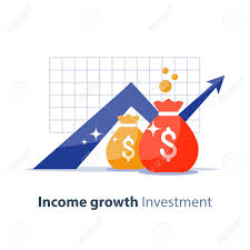 future income growth graph money bags return on investment