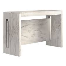 Errai White Faux Marble Melamine Laminate Modern Console Dining Table Transforming Furniture Modern Console Dining Table Marble