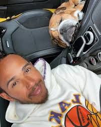 Legendary driver Lewis Hamilton and his pet dog