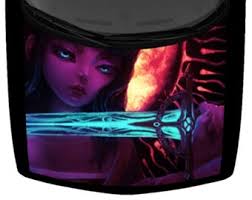 Violet Anime Girl Swords Woman Golden Sun Truck Car Hood Wrap Vinyl Graphic  Decal Print 58inx65in US Made Cast Laminated Option