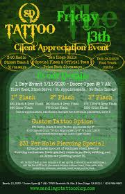 Sd Tattoo Friday 13th Event Flash Tattoo Piercing Discounts