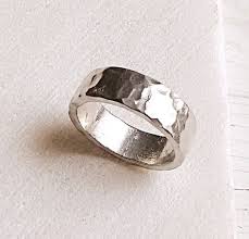 Silver Hammered Thick Ring Men Women Unisex Rustic Pewter Custom Size Wedding Band Birthday Christ Hammered Wedding Rings Mens Wedding Rings Rings For Men