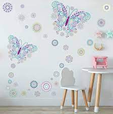 Buy juegoal metal wall art inspirational butterfly wall decor sculpture hang indoor outdoor for home, bedroom, living room, office, garden: Amazon Com Butterfly Wall Decal With Flower Wall Sticker Creative Romantic Butterfly For Girls Bedroom Decoration Kitchen Dining