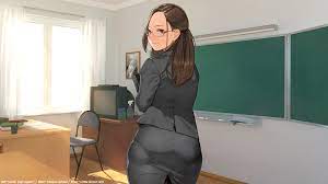 16:9 ass bangs binder black jacket black skirt breasts  brown-framed eyewear brown-framed glasses brown eyes brown hair business  suit closed mouth earrings female female only formal from behind glasses