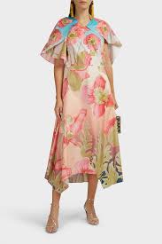 Asymmetric Floral Cotton Midi Dress