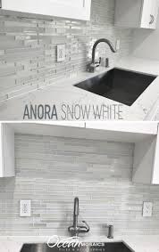 Mesh sheet with random length strips laid in an interlocking pattern. Anora Snow White Mosaic Glass Tile Glass Tile Backsplash Kitchen Glass Backsplash Kitchen White Kitchen Backsplash