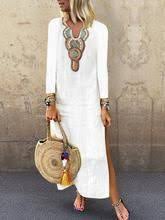 V Neck Long Sleeve Printed Split Casual Dress Colabingo Maxi Dresses Casual Casual Dresses Printed Casual Dresses