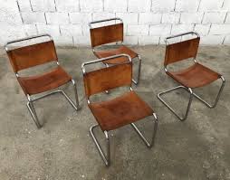 Paire de chaises vintage cesca en cuir de marcel breuer. Ensemble De 4 Chaises Cuir Fauve Marcel Breuer Modele B33