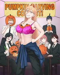 beer big breasts bra chainsaw man cigarette cleavage demon girl  demon horns denji (chainsaw man) dismaiden fake breasts female halloween  hayakawa aki higashiyama kobeni himeno (chainsaw man) knife light-skinned