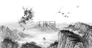 中国风水墨龙游走在山水间背景素材 cool dragons abstract artwork abstract