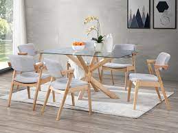 Bella Dining Chair Natural Hardwood Frame Glass Dining Set Glass Top Dining Table Dining Chairs