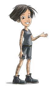 Personaje de niña tatuada morena de dibujos animados | Vector Premium
