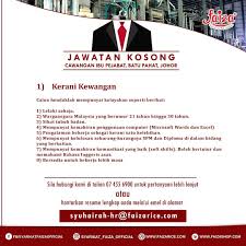 Maklumat kekosongan ini adalah seperti yang diiklankan. Jawatan Kosong Syarikat Faiza Batu Pahat