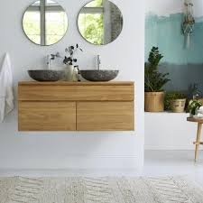 Mueble De Doble Lavabo Suspendido De Teca 120 Cm Cuarto De Bano Meuble Sous Vasque Meuble Salle De Bain Salle De Bain Teck
