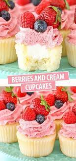 Berries And Cream Cupcakes Vanilla Cupcakes Mixed Berry Frosting Recipe Cupcake Cakes Cupcake Recipes Cake Recipes