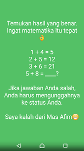 1 x (4 + 1) = 5 2 x (5 + 1) = 12 3 x (6 + 1) = 21 5 x (8 + 1) = 45 Terbaru 10 Tebak Tebakan Menjebak Cocok Dipakai Untuk Tantangan Di Status Wa Fb Ig