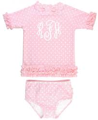 Pink Polka Dot Ruffled Rash Guard Bikini