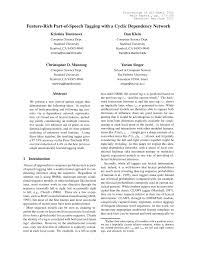 Check spelling or type a new query. Pdf Feature Rich Part Of Speech Tagging With A Cyclic Dependency Network