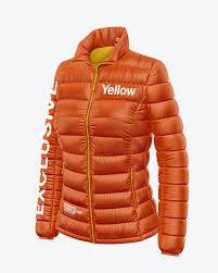 Download Matte Women S Down Jacket Mockup Front Half Side View In Apparel Mockups On Yellow Images Object Mockups