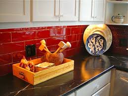 red kitchen tiles, red backsplash, red