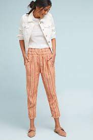 Travel Pants And Springtime Joggers Striped Linen Pants Striped Linen White Denim Jacket