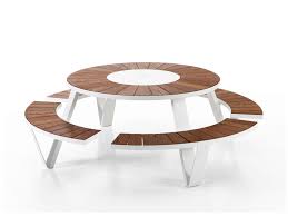 Round Picnic Table With Integrated Benches Pantagruel By Extremis Design Dirk Wynants Round Picnic Table Picnic Table Table And Chairs