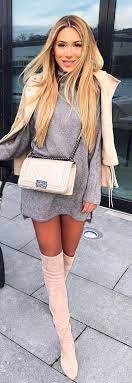 Winter Outfits Grey Long Sleeve Mini Dress Womenclothingwinter Grey Long Sleeve Mini Dress Fashion Long Sleeve Mini Dress