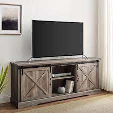 Manor Park Modern Sliding Door Tv Stand For Tvs Up To 80 Grey Walmart Com In 2021 Sliding Door Tv Stand Modern Sliding Doors Sliding Doors