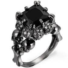 Black Rhodium Plated Demon Princess Wedding Ring Skull Wedding Ring Gothic Wedding Rings Skull Engagement Ring