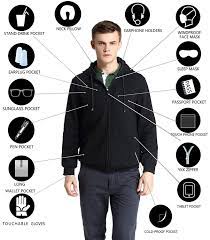Xy37 Men Travel Jacket Hoodie 10 Pockets Travel Pillow Eye Mask Face Mask Gloves Black Medium Travel Jacket Travel Hoodie Neck Pillow Travel