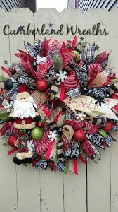 Black And White Striped Ribbon Wreath Mesh Christmas Wreath Plaid Ribbon Santa Snowflakes Black And White Tan Red Green Strip Christmas Wreaths Christmas Wreaths Diy Burlap Christmas Wreath