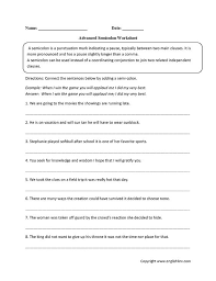 Advanced Semicolon Worksheets Punctuation Worksheets Semicolon Combining Sentences