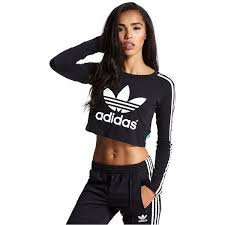 Black And White Adidas T Shirt Women S Adidas Originals Paris Longsleeve Crop T Shirt 43 Liked On Polyvore Featuring Tops T Shirts Longsleeve T Sh Adidas Crop Top Adidas Crop Crop Top Outfits