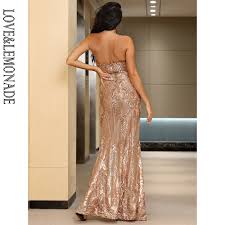 Love Lemonade Sexy Gold Tube Top Mesh Stitching Whit Split Geometric Sequin Bodycon Party Maxi Dress Lm82482 Dresses Aliexpress