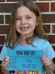 Ms. Stokes' Kindergarten class set their own goals and help track their own  data and growth throughout the year. ALL of them have officially met their  big Literacy goals for the year!