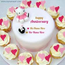 May yοu always stay together. First Anniversary Wishes Cake With Couple Names