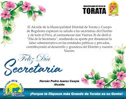 El día de la secretaria 2021 lo celebraremos el próximo miércoles 21 de julio. Saludo De La Municipalidad Distrital De Torata Por El Dia De La Secretaria Municipalidad Distrital De Torata