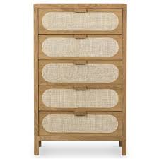 Get wide dresser at alibaba.com and add style and function to a bedroom. Allie Coastal Brown Oak Light Wood Beige Cane 5 Drawer Dresser Kathy Kuo Home