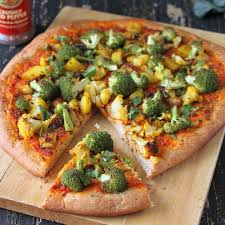 Gobi Aloo Broccoli Pizza Spicy Cauliflower Potatoes On Wheat Semolina Crust Vegan Recipe Broccoli Pizza Spicy Cauliflower Cauliflower Potatoes