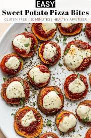 Sweet Potato Pizza Bites The Toasted Pine Nut Recipe Sweet Potato Pizza Pizza Bites Yummy Sweet Potatoes