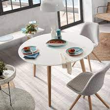 table oqui extensible ronde 120 200 cm naturel et blanc kave home table ronde cuisine table extensible salle a manger table ronde