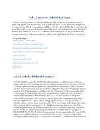 We are here to help! Icd 10 Code For Klebsiella Oxytoca