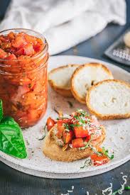 Easy Canned Tomato Bruschetta In A Jar Recipe Recipe Canned Tomato Recipes Recipes Health Dinner Recipes