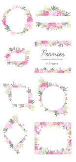Floral Clip Art Peonies Flower Frames Pink Peony Clipart Etsy Flower Frame Floral Watercolor Floral Border