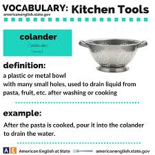 Vocabulary Kitchen Tools Colander Vocabulary English Pronunciation Learning Kitchen Tools