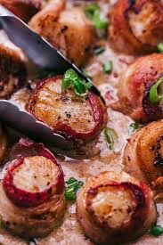 They only take four to five minutes to cook — that's it! Bacon Wrapped Scallops The Food Cafe Just Say Yum