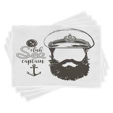 Abakuhaus Platzset Waschbare Stoff Esszimmer Küche Tischdekorations  Digitaldruck, (4-teilig, 4-St., Set aus 4x), Ozean Hut und Bart Seaman,  Tischset