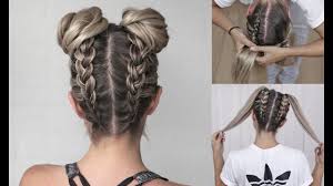 Space Buns Double Bun Upside Down Dutch Braid Into Messy Buns Diy Tutorial Youtube Braided Bun Hairstyles Hair Bun Tutorial Easy Braids